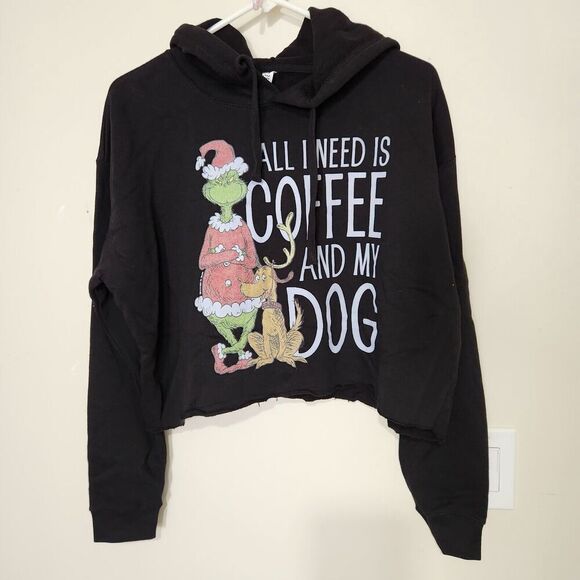 Lane Seven grinch print Cropped Sweatshirt For Women Medium Hooded  Black  B4 - Picture 1 of 10